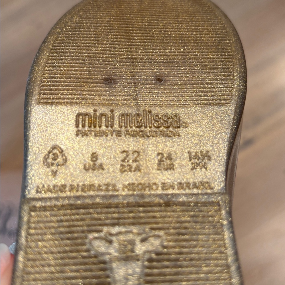 Mini Melissa Gold Belle Dress Shoes with Red Rose Accent - Picture 9 of 9